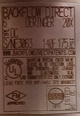 Deringer 30, Double Check Valve Assembly